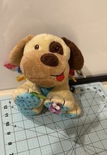 Taggies Puppy Dog Plush Baby Lovey Stuffed Animal Yellow Blue Brown Rattle