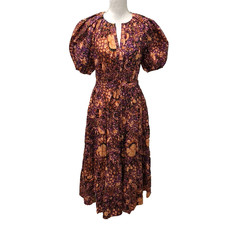 Ulla Johnson Maxi Cotton Dress Womens 8 Tiered Floral Puff Sleeve Romantic Boho