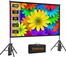 120 Inch Projector Screen and Stand, 16:9 HD Portable Adjustable Indoor Outdoor 