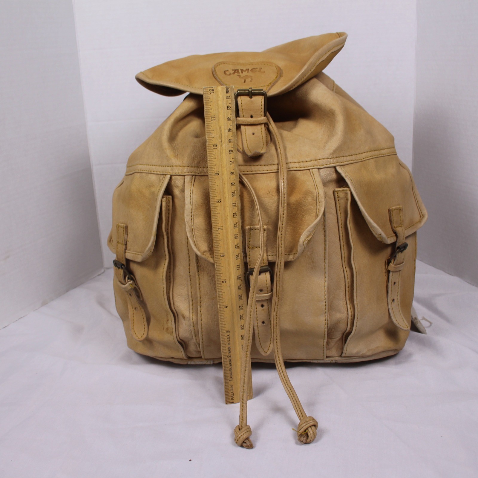 Camel Genuine Leather Drawstring Backpack Tan Kha… - image 7