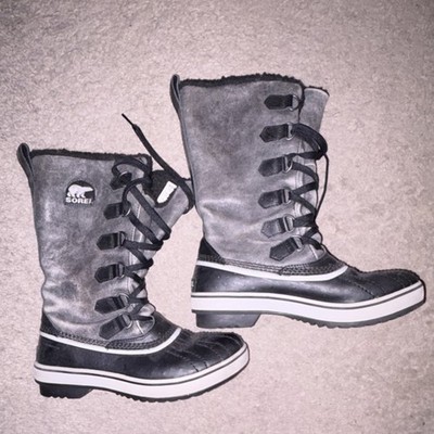 Sorel Women's Mid-Calf Waterproof Snow Boots Lace Up Gray Black Warm Lining