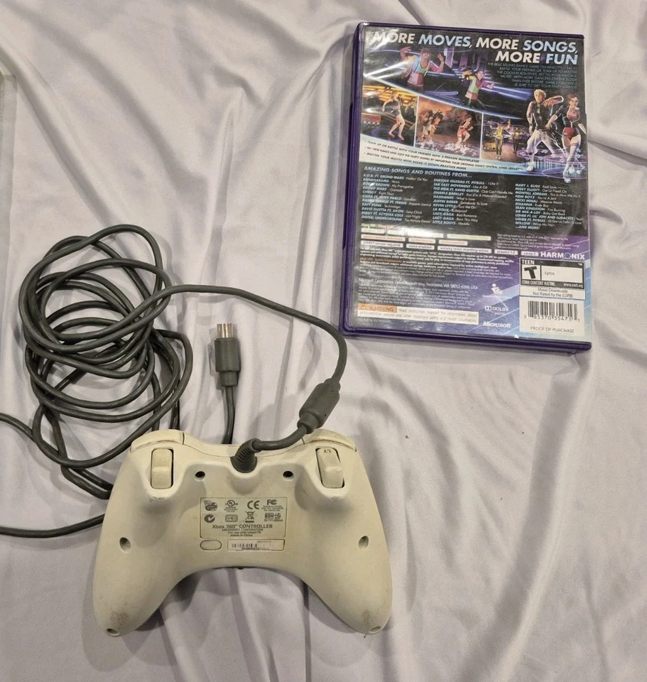 XBOX 360 OFFICIAL WIRED CONTROLLER White Game ControlPad & Dance Central 2 Game - Image 2 of 3