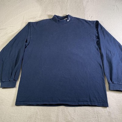 Vintage Nike Shirt Mens Large Blue Mock Neck Swoosh Long Sleeve USA Made 90s