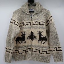 Authentic KANATA Cowichan Knit Cardigan Women Vintage Heavy Wool Made in Canada