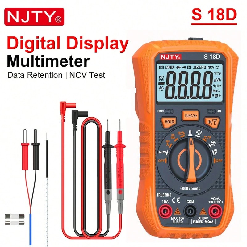 Digital Multimeter 6000 Count True RMS Manual Ranging NCV Temp Flashlight