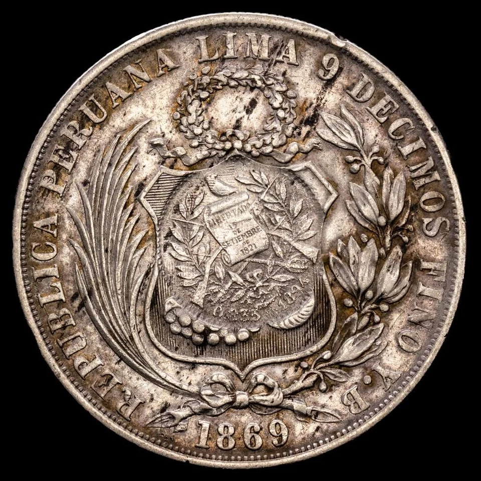 Peru 1/2 real sobre 1 sol (24,86 gramosg) 1869 Lima (Perú) (Km#196) MBC+ - Image 3 of 3