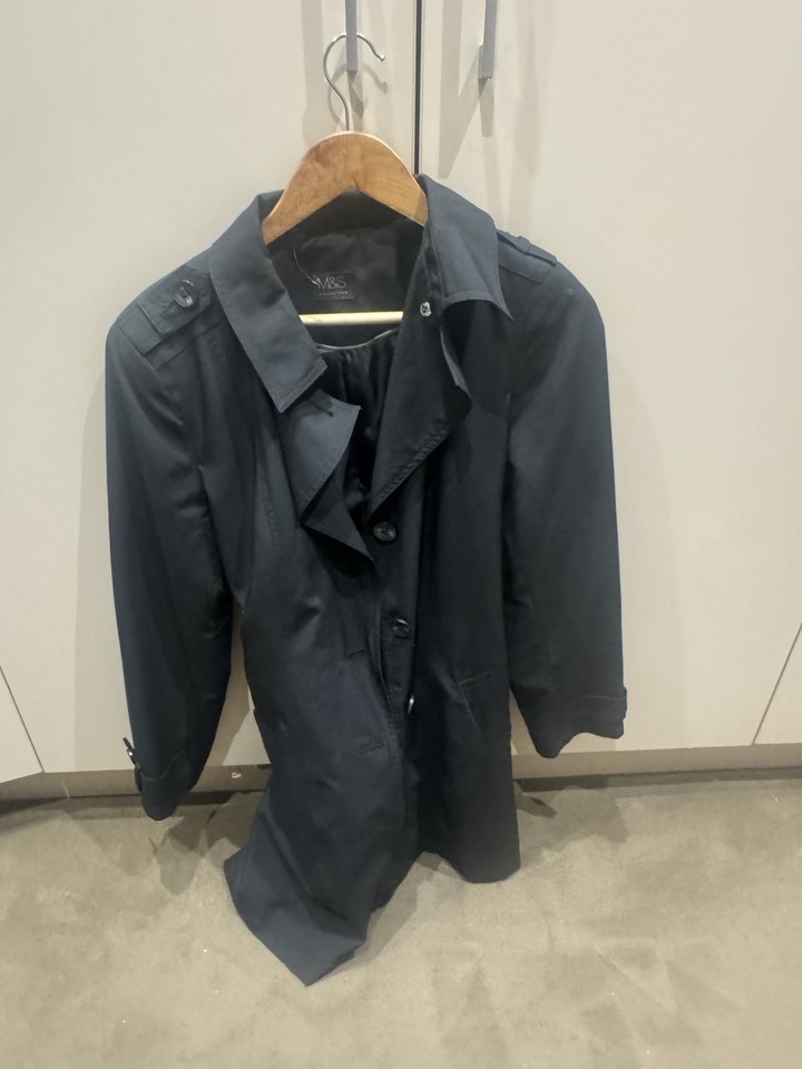 M&S Trench Coat Black Uk 16 