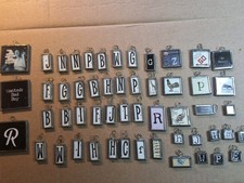 53 Misc PBK CHARMS glass/metal Frame LETTERS ETC CRAFTS JEWELRY pendant Birthday