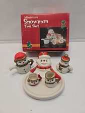 Vintage Tea Set Christmas Miniature Snowman Ceramic 7 Pieces