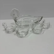 Vintage Heisey Swan Clear Glass Open Salt Cellar Set of 5