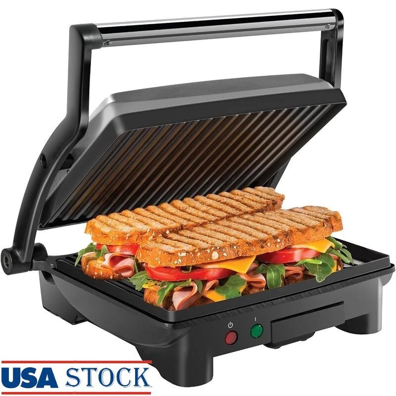 4 Slice Panini Press Grill and Gourmet Sandwich Maker Non-Stick Coated Plates