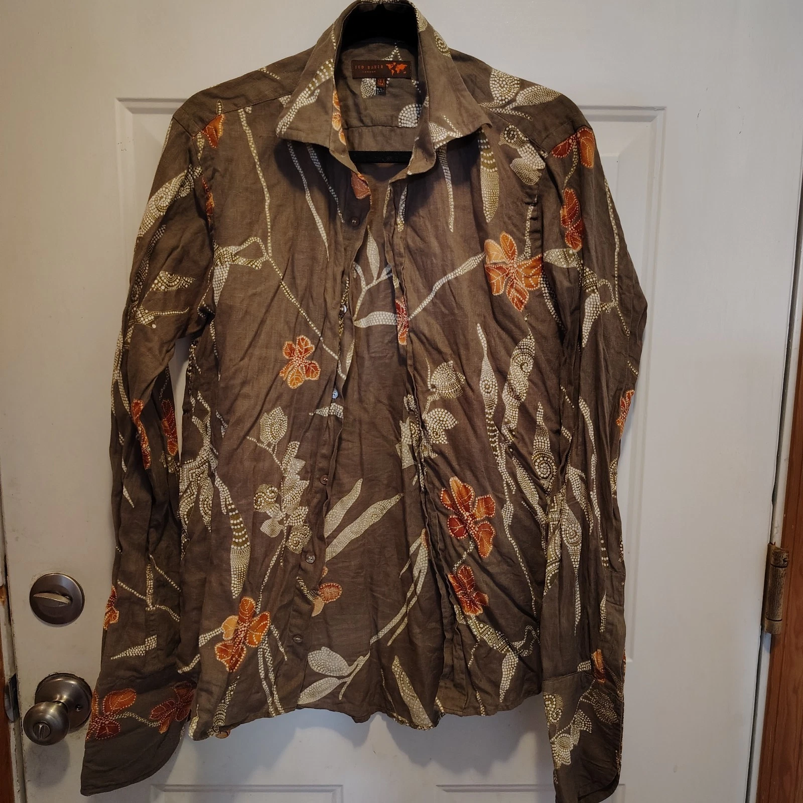 Ted Baker London Women's Gray Floral Long-Sleeve Blouse US 16