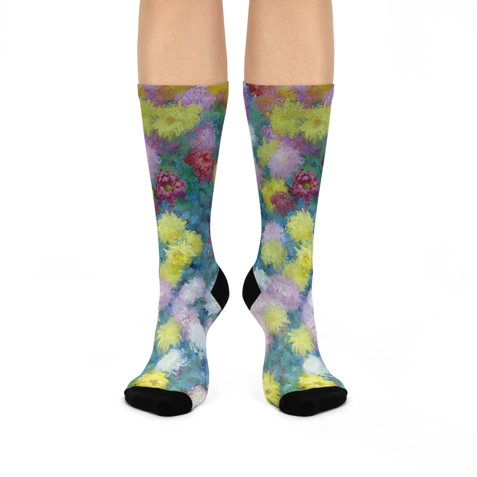 Floral Art From Chrysanthemums (1897) by Monet Cushioned Crew Socks