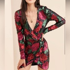 Saylor | Lou Floral Sequin Mini Dress Size Medium