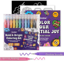 12Colors Acrylic Gel Pens Coloring Book, Medium Point Colored Gel Pens, Acrylic