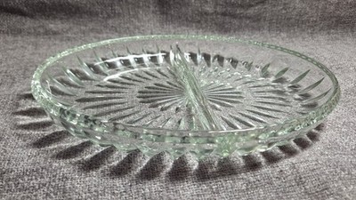 Vintage Klar Pressglas Geteilt Servierschale Oval Relish Tablett Starburst 24cm