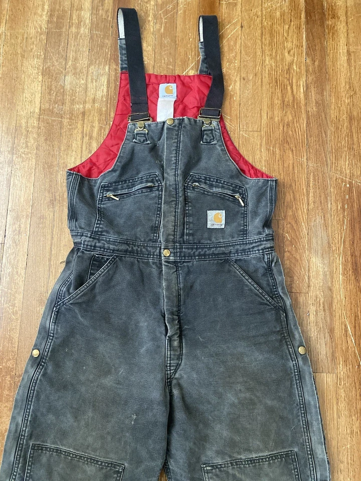 Mono baberos vintage Carhartt R38 negro doble rodilla rojo forrado negro 35x30 Foto 3 de 4