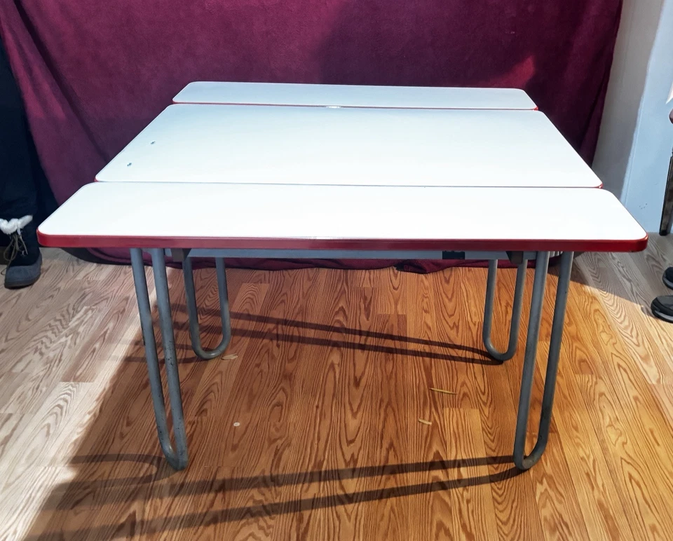 Antique Red And White Porcelain Enamel Extension Table - Image 2 of 4