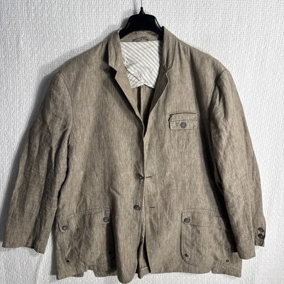 Joseph Abboud Unstructured 3X Brown Linen Field Jacket Zip Front Pocket Light