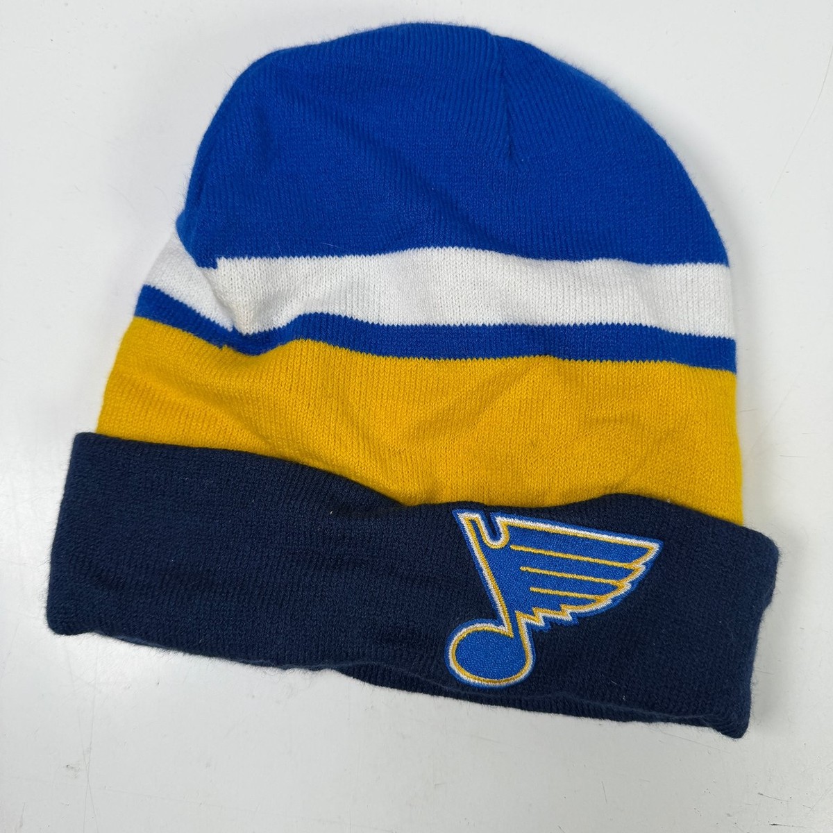 その他 L E S T Y St. Louis Blues Beanie Knit Hat Men's One Size Blue Gold White NHL