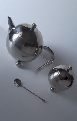 Edelstahl Atomic Style Teekanne Heißgetränke mit Teeei Zuckerbecken Löffel