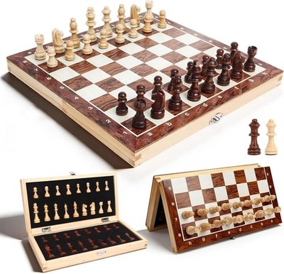 Wooden Chess Game for Adults, Portable Chess Board, Foldable Magnetic Chess B...