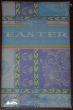 Vinyl Tablecloth Cloth-Look Purple Easter Bunny Blue Chick Egg Flower 52/70 NEW