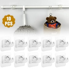 10 Pack Nail Free Adjustable Curtain Rod Clip Bracket Self Adhesive Holder Hooks