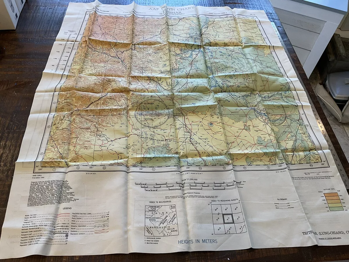 ORIGINAL WWII USAAF 14TH AF PILOT SILK MAP BUIR NOR TSITSIHAR