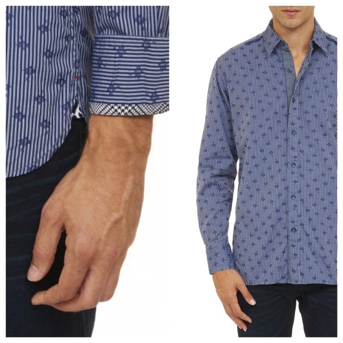 Robert Graham Men's 3XL L/S Dress Shirt Bossa Nova Blue Paisley Flip Cuff - Picture 2 of 10