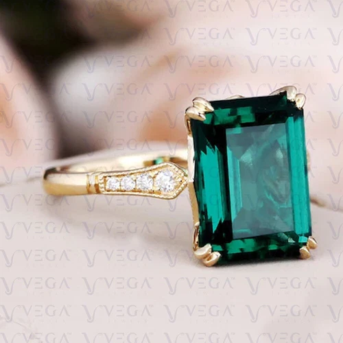 6.30Ct Emerald Natural Emerald & Diamond 100% 14k SOLID Yellow