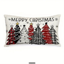 1pc Contemporary Style Woven Polyester Pillowcase with Colorful Christmas Trees