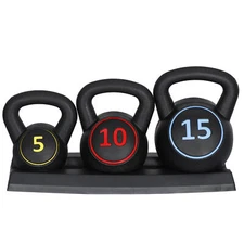 Exercise Fitness Concrete Weights 3-Piece Kettlebell Set 5lb 10lb 15lb For Hom