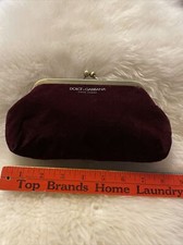 Dolce Gabbana Velvet Clutch Purse Maroon Burgundy Gold Kiss Lock Frame