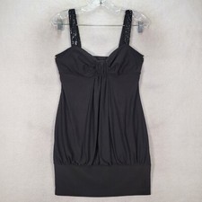 Y2K Black Stretch Sequin Babydoll Sweetheart Blouson Mini Womens Dress Size 12