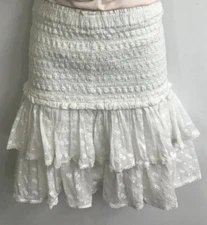 Isabel Marant  Layers Tiered White Ruffle Mini Skirt Wide Gingham Cotton Size 36