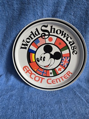 Vintage World Showcase Epcot Center Mickey Mouse Tin White Disney Tray 11'' VNC