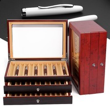 34 Slot Fountain Pen Holder Wooden Display Case Organizer Collector Storage Box