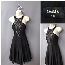 Oasis Black Pleated Sleeveless Midi Occasion Dress UK 10 EUR 36 US 6