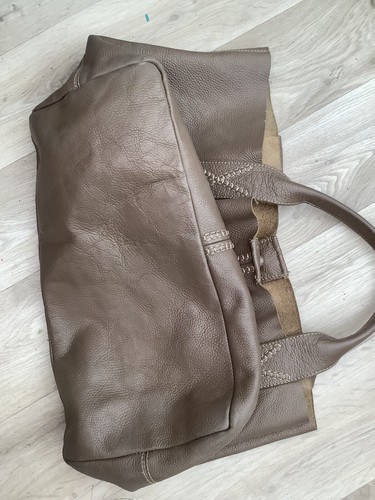 HUGE REAL LEATHER BAG LIGHT BROWN SLOUCH HOBO WEEKEND TOTE SHOULDER USED - Picture 3 of 7