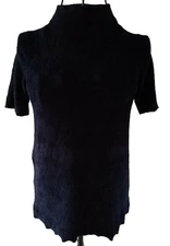 LOFT Ann Taylor Short Sleeve Mockneck Fuzzy Stretchy Fitted Top In Navy Blue XS