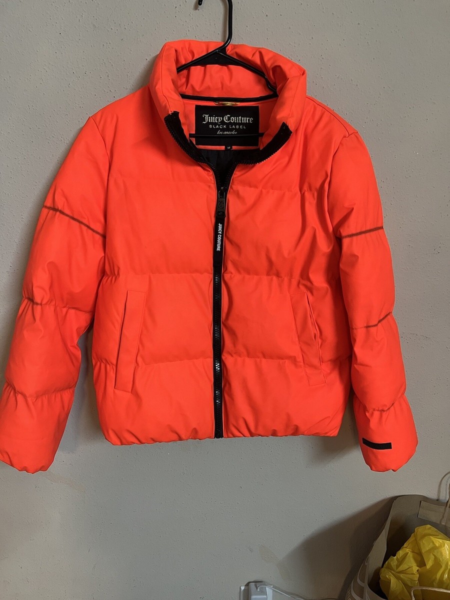 Juicy Couture Black Label Womens Puffer Jacket Sz M Orange 