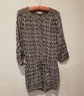 Ella Moss Womens Romper Jumpsuit Tempe Combo-Print Drawstring Waist Small  Black