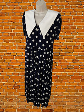 VINTAGE WOMENS SIZE UK 10-12 NAVY SPOT POINTED COLLAR 80'S SHIRT DRESS VISCOSE