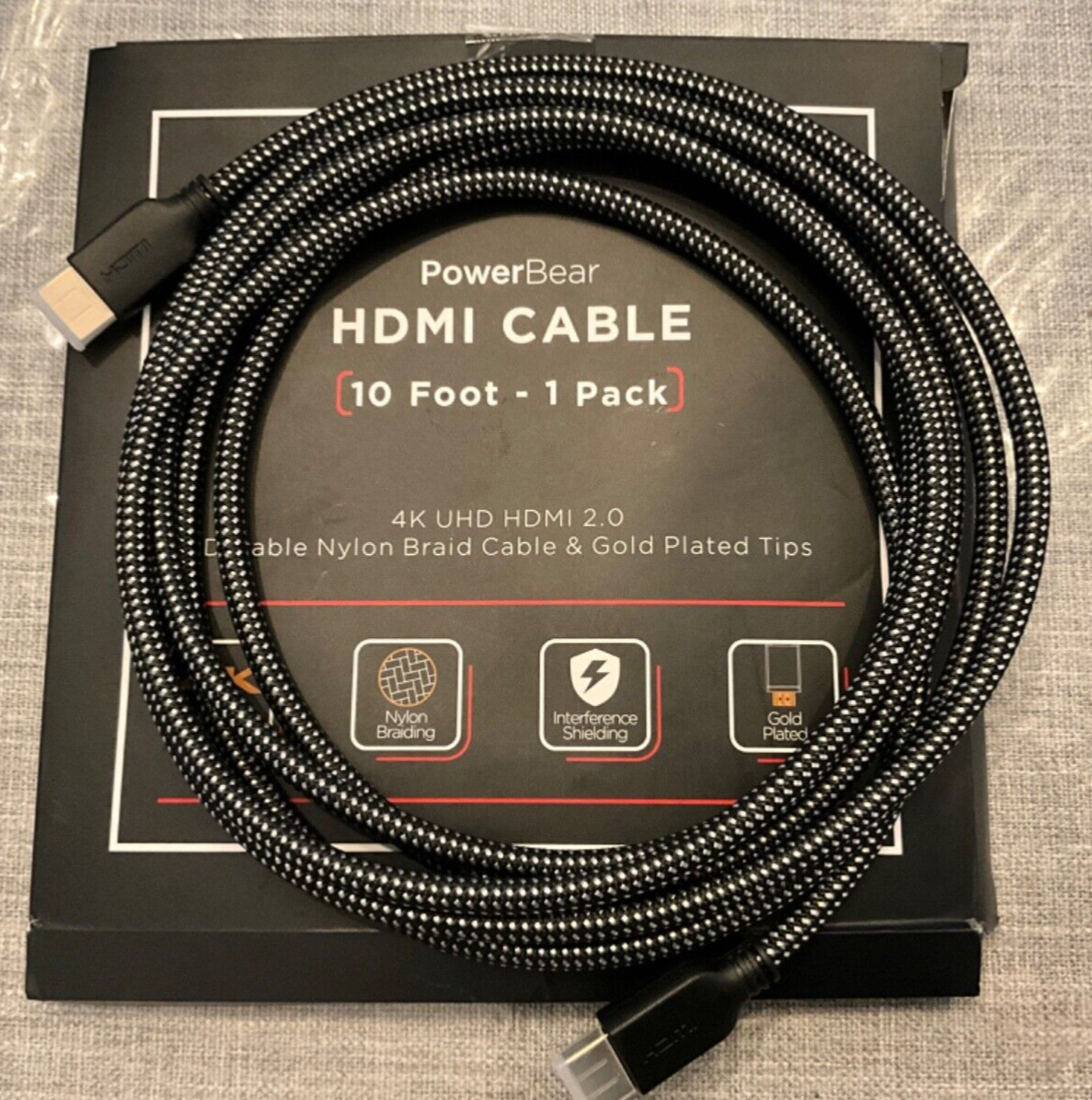 PowerBear 10ft 4K UHD HDMI 2.0 Cable with Gold Plated Connectors and Nylon Braiding-image