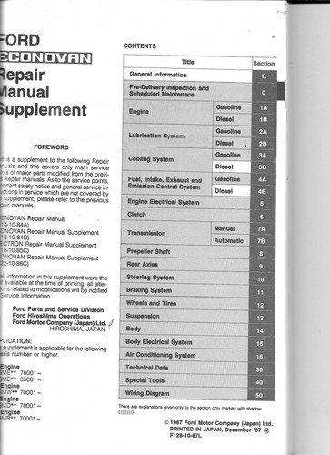 Ford Econovan Factory Repair Manual Supplement 1987 MPN F128-10-87L - Picture 3 of 3