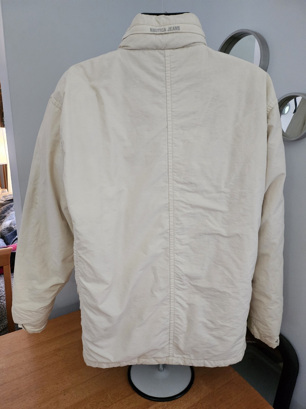 Nautica Off-White Hidden Hood Winter Down Feather Puffer Coat Jacket Mens Medium image 4