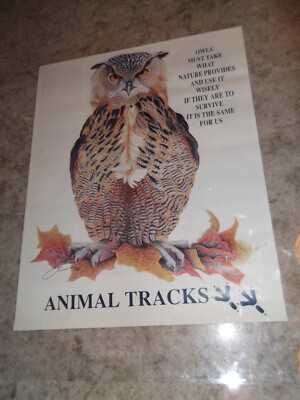 Vintage 1992 Animal Tracks Poster (Owl) Wal-Mart Stores Inc