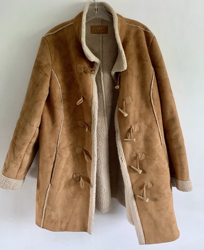 PER UNA KARAMELLBRAUN KUNSTWILDLEDER LANGARM MANTEL OBERBEKLEIDUNG OVERCOAT GR:L