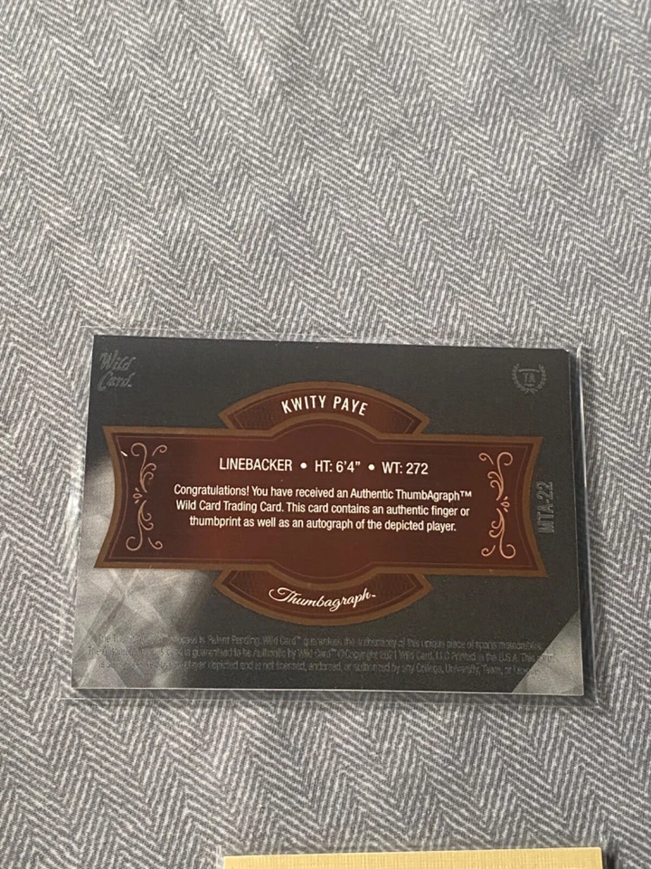 Kwity Paye 2021 Wild Card Matte ThumbaGraph auto #/40 Colts - Image 2 of 3